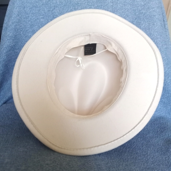 NWOT Cream Wool Panama Fedora Hat Medium Wide Brim Leather Band - Picture 6 of 9